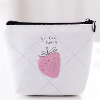 

Summer Women Canvas Purse Creative Small Fresh Fruit Pattern Cartoon Mini Zipper Coin Purse Card Holder Wallet New Arrival
