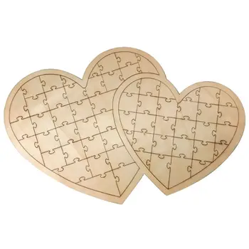 

Rustic Wooden Double Heart Guestbook Jigsaw Puzzle Guest Book Alternative Wedding Party Favors Personalized Gift