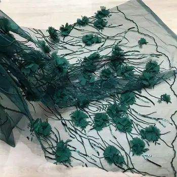 

Grandmother green 3D floral African French mesh lace fabric with beads noble style decals Guipure mesh tulle wedding party lac