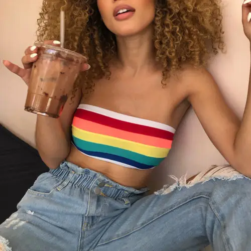 

2019 New Women Rainbow Seamless Bandeau Crop Tube Top Strapless Wrap Bustier Bra