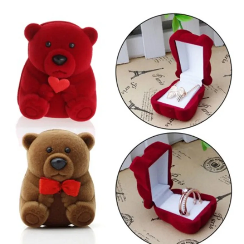 Mini Red Cute Velvet Bear Jewllery Gift Boxes for Rings and Small Earrings Pendant NecklaceFashion Jewellery 3