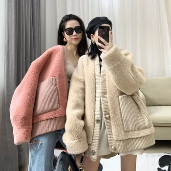 

Women Winter Lambswool Coats Vintage Female Korean Loose Thick Single Breasted Cardigans Casual Lady Warm Faux Fur Outwears