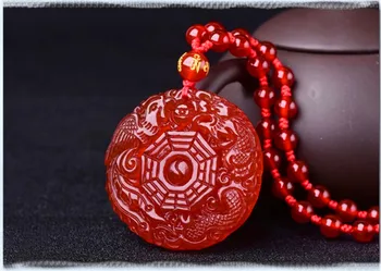 

Natural red manaator dragon phoenix pendant sweater chain hanging jewelry open light female jade dragon phoenix jade pe gossip p