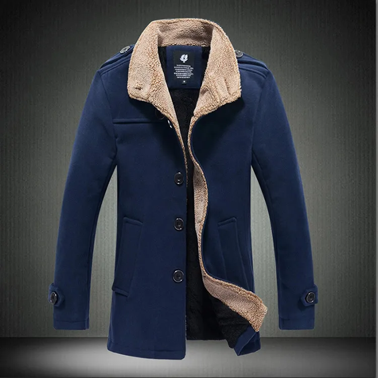 dark blue Зимняя мужская куртка с толстым отворотом, флисовое пальто, осенняя новая куртка-бомбер, хлопковая одежда, мужская Куртка Jaqueta Masculina, теплая куртка цвета хаки - Цвет: dark blue