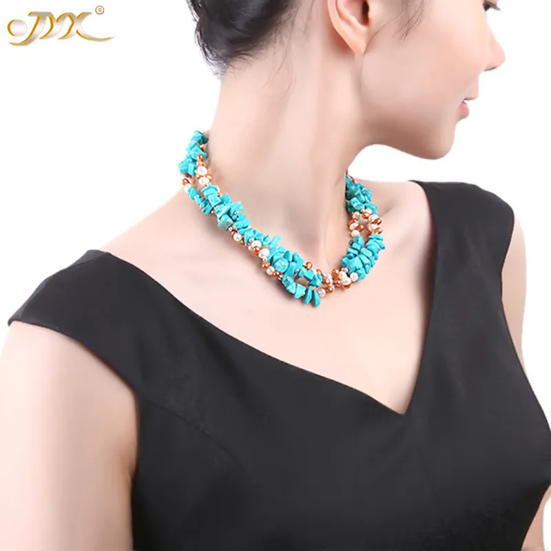 JYX завод PriceThree-strand Белый и кофейный пресноводный жемчуг и бирюза ожерелье из мелких камней ювелирные украшения для женщин Девушка - Цвет камня: One Necklace