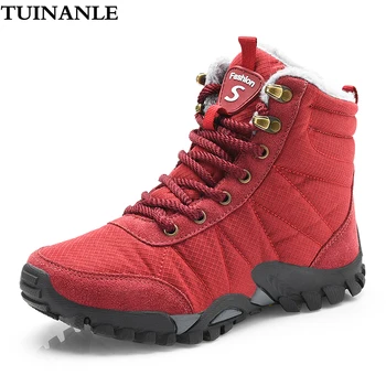

TUINANLE Women Boots Waterproof Microfiber Ankle Combat Boots for Women Warm Plush Booties Round Toe Women Shoes Sexy Red Boots