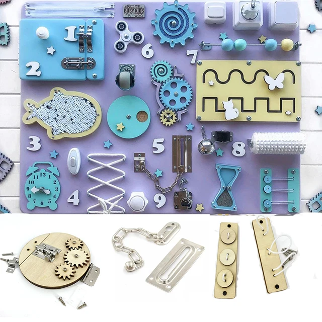 Kids Busy Board DIY Toys Basic Life Skill Training Montessori Educational Lock Cognition Activity Accessorie Material Learning 3