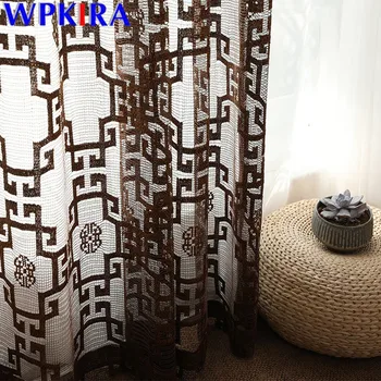 

Geometric Chinese Tulle Curtains For Living Room Voile Sheer Curtains Vintage Window Screen Bedroom Kitchen Drape X-AD538#30