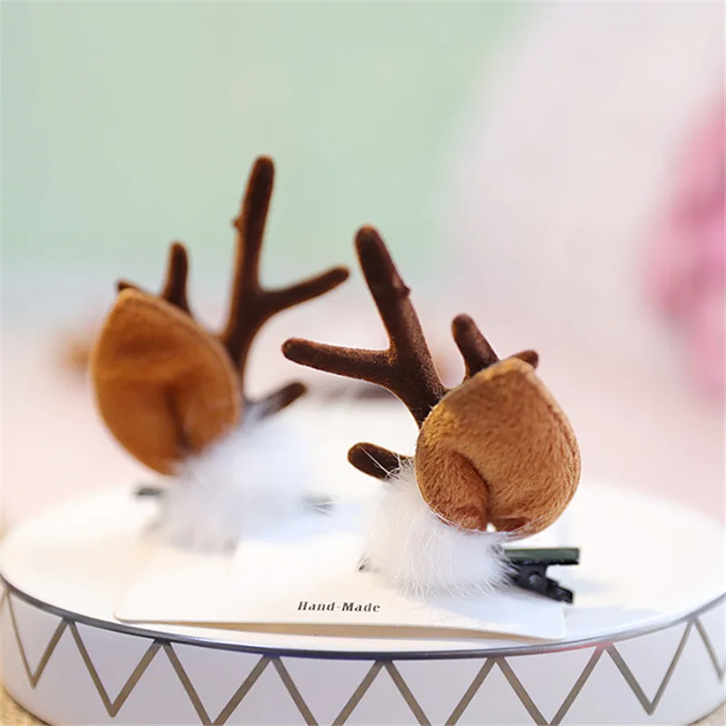 10pair/lot Fashion Christmas Cute Hair Clips Deer Antlers Mushroom Faux Fur Ball Girls Children Hairpins Hair Accessories