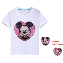 Летняя детская футболка Подростковая футболка для мальчиков и девочек, с блестками, Микки, hello kitty хлопковые топы, футболки, детская одежда От 4 до 13 лет