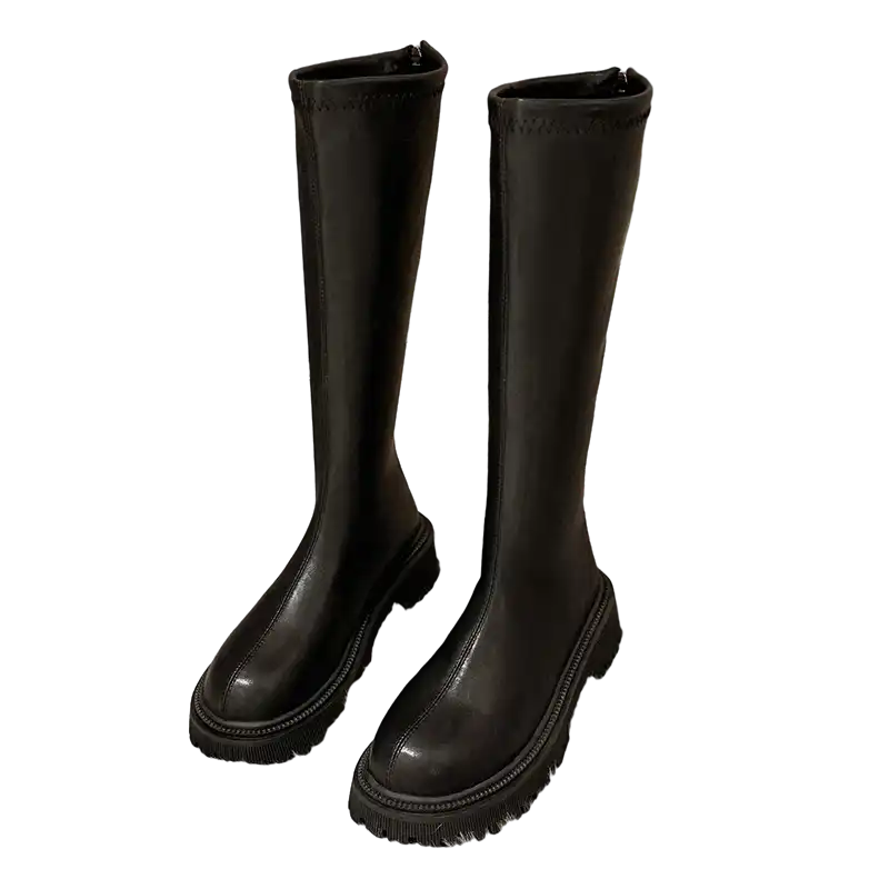 Botas de media caña para mujer, botines largos de piel sintética suave con  plataforma, calzado a la moda para Otoño e Invierno|Botas hasta la rodilla|  - AliExpress