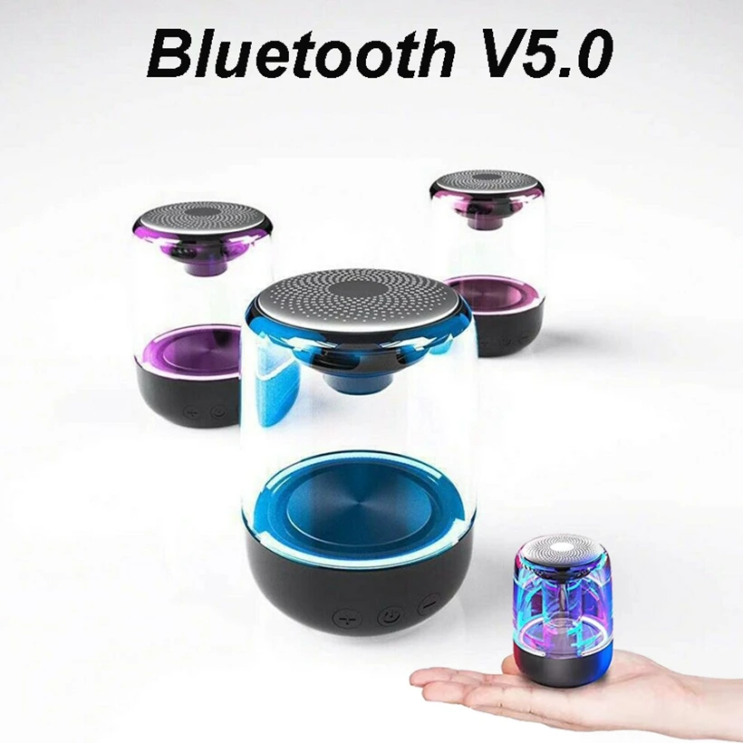 

Wireless Bluetooth 5.0 Speaker LED Colorful Lights Desktop Shocked Music 6D Surround ABS Sound Box Handsfree Call Ambient Light