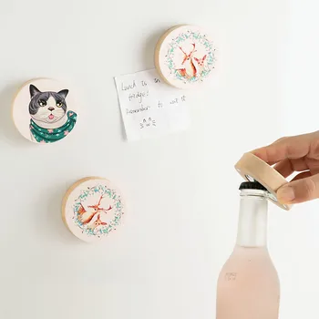 

1PC Carton Wooden Fridge Magnet Beer Wine Bottle Opener Refrigerator Message Magnet Sticker Creative Home Decoration