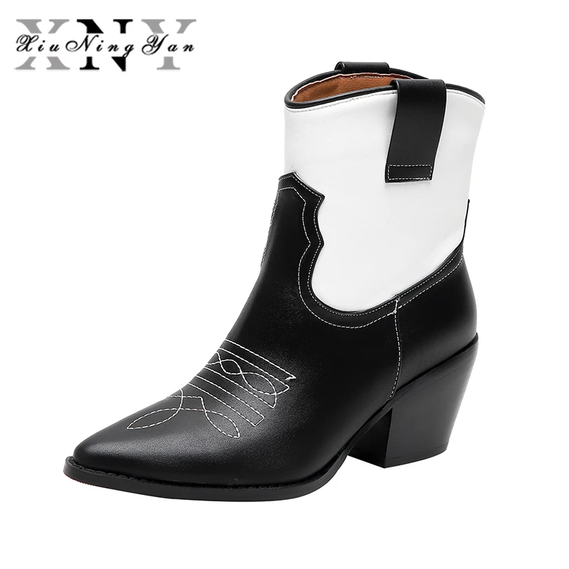 

Xiuningyan Women Ankle Boots Soft Leather Embroidery Thread Martin Boots Short Boots Handmade Winter Shoes Woman Female Footwear