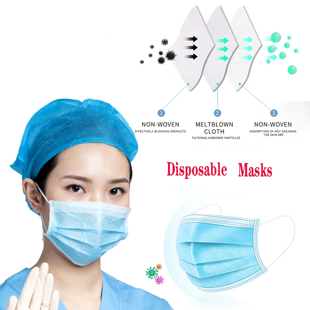 

In Stock Face Mouth Mask Protective Masks Disposable Respirator 3-Ply Blue Non-woven Masks Anti Dust PM2.5 Mask Masque DHL Free