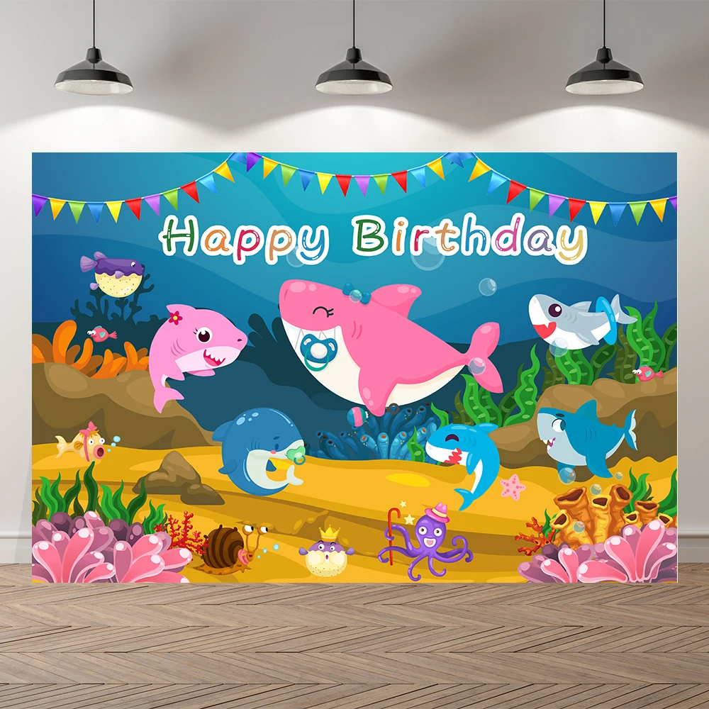 Seekpro Underwater Sea Shark Baby Girl Mermaid Birthday Banner Photography Background Photographic Backdrop For Studio Shoot | Электроника