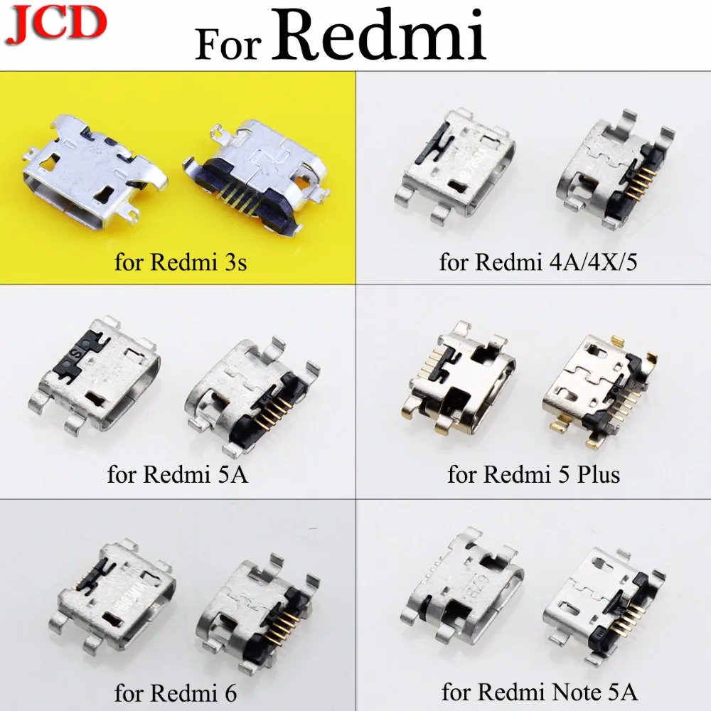 

JCD Micro USB Jack 5pin USB Charging Socket Connector For Xiaomi for Redmi 3s 4A 4X 5 5A 5 plus 6 Port Charging Data power Plug
