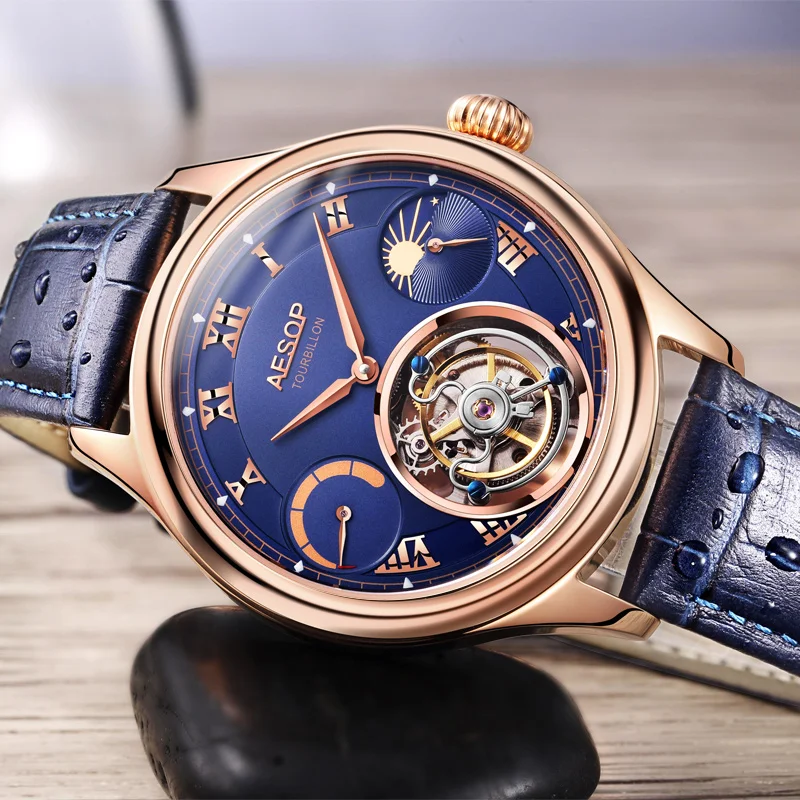 Лидирующий бренд, Мужские Оригинальные настоящие Tourbillon часы, многофункциональные, с двумя часовыми поясами, с Луной, фазой, светящиеся, мужские деловые часы