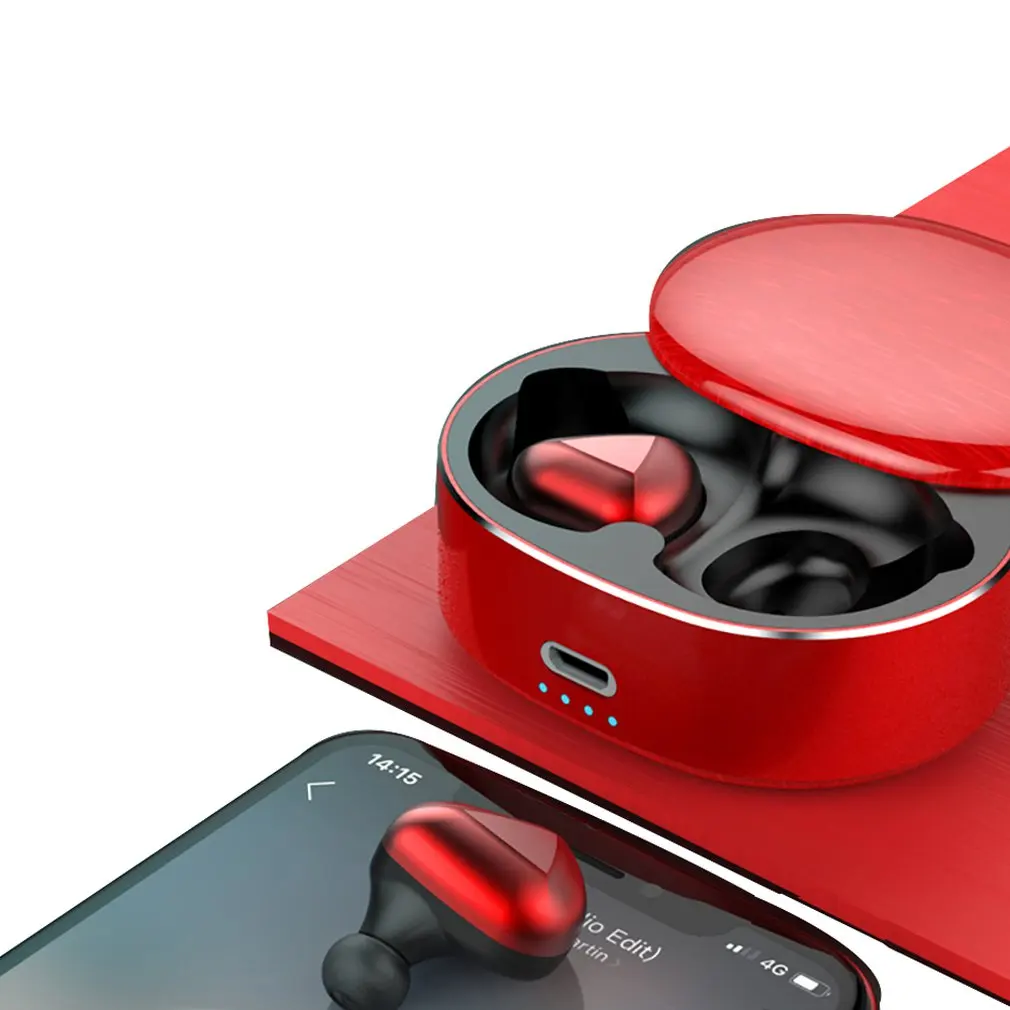 Красный Bluetooth наушники V5.0 беспроводная гарнитура 20 метров сигнал Автоматическое Сопряжение стерео 6D шумоподавляющий наушник с зарядным устройством - Цвет: Красный