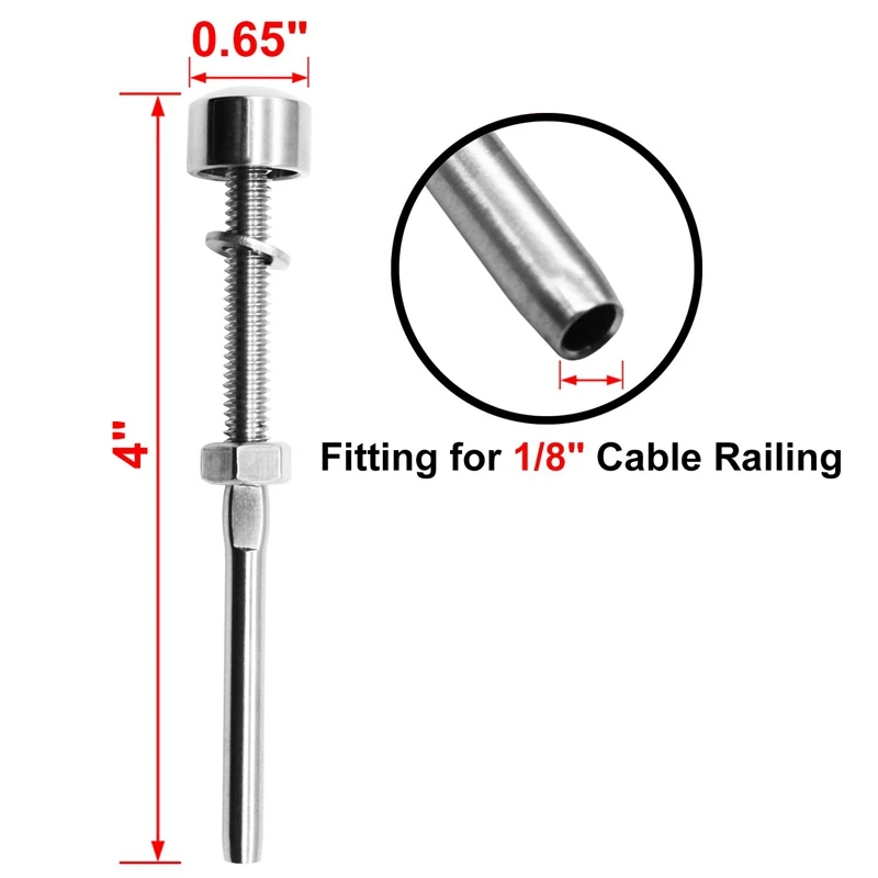 10 шт. в упаковке, 316 нержавеющая сталь, Купольные заглушки, натяжитель кабеля с резьбой для 1/8 дюймовых кабельных палубных ограждений