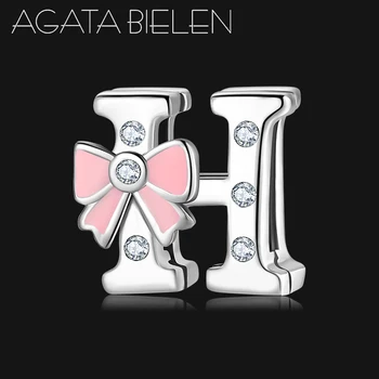 

Pink bow-knot Letter Alphabet H 925 Sterling Silver CZ clips beads Fit Original charms Reflexions Bracelet Jewelry Making