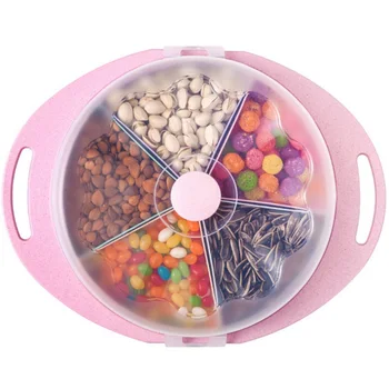 

Pink Candy Treats Serving Tray Container Household Plastic Snacks Storage Boxes With Clear Sealing Lid 5 Removable Compartments