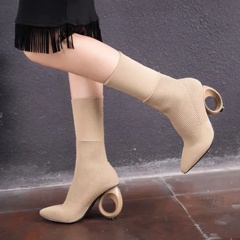 

Autumn And Winter New Boots Pointed Strange Style High-heeled Boots Fashion Wild Knit Boots Elastic Boots