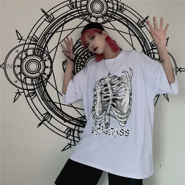 Cyber y2k Tops Women Grunge Aesthetic Clothes Skull Print Graphic T Shirts  Punk Gothic Clothing (E1-Blue, S) at  Women's Clothing store