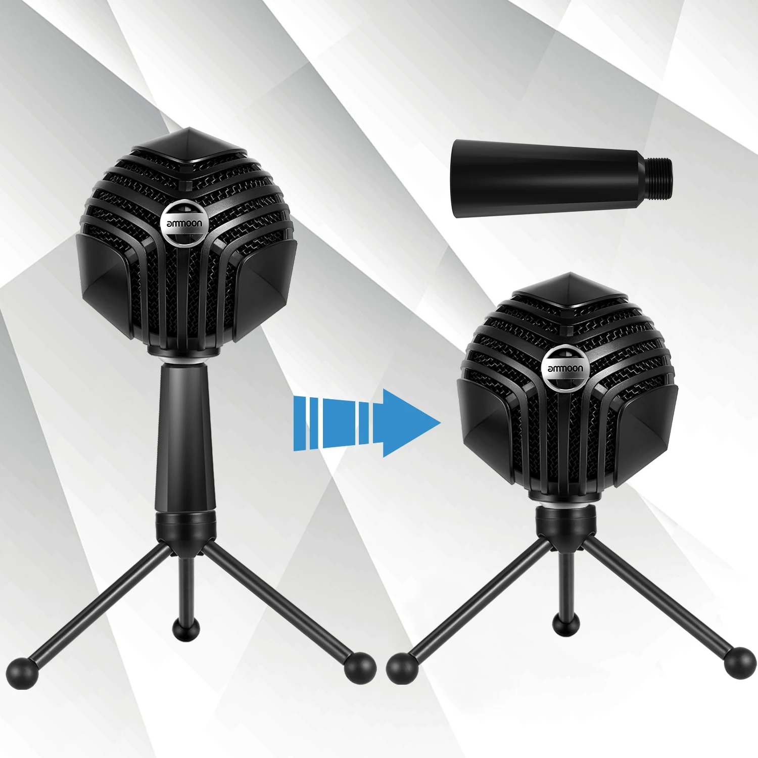 

GM-888 USB Condenser Microphone Ball-shaped Mic with Desktop Mini Metal Tripod Stand for PC Laptop Playing Games Computer