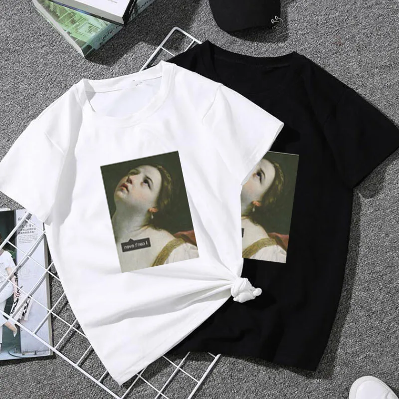 ZSIIBO 2019 fashion cool print female avatar princess oil painting white cotton big girl Tee summer casual Harajuku T-shirt top