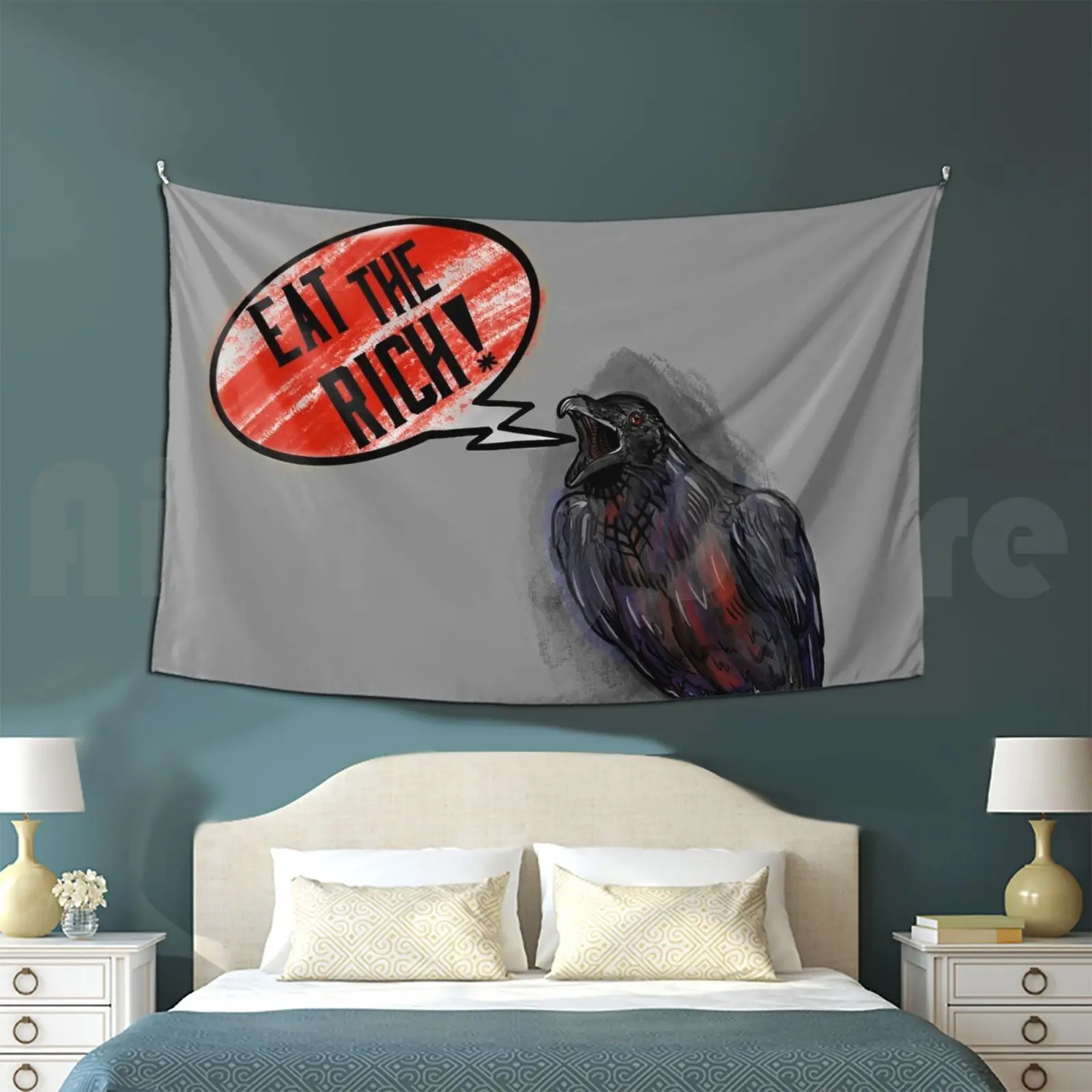 Eat The Rich Tapestry Background Wall Hanging Raven Festival Eat The Rich Anarchy Haunted Mansion Money Goth