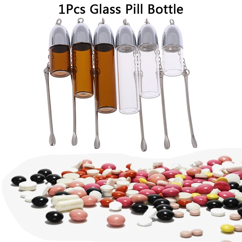 Clear Brown Color 36mm/57mm/72mm Glass Pill Box With Metal Spoon Medicine Storage Container Dispenser Case | Красота и здоровье