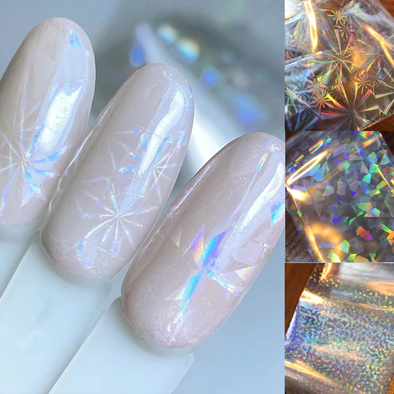 

10pcs 4*50cm Clear Nail Stickers Holographic Transfer Foils Holo Irregular Triangle Nail Art Decal For Manicure Decorations