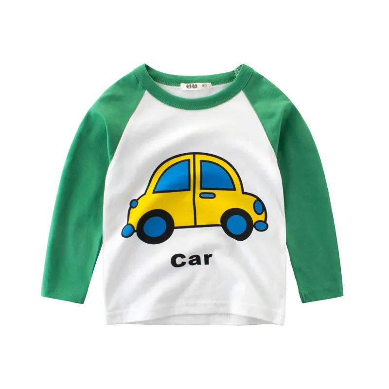 Oeak/весенне-осенняя футболка с длинными рукавами для мальчиков с принтом автомобиля из мультфильма; детская одежда; повседневные топы для малышей; футболки; детская футболка - Цвет: green