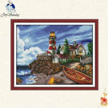 

Joy Sunday Beautiful villa house sea DIY embroidery 11CT 14CT Cross Stitch Set Chinese Cotton DMC Kits Embroidery Needlework