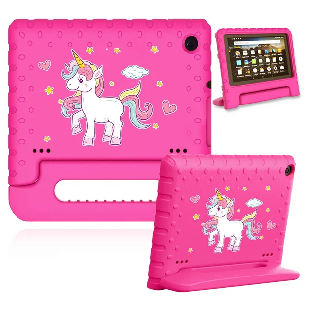 Cute Cartoon Kids Cover for Fire 7 (5th 7th 9th Gen)/HD 8 Tablet Handle Stand Funda Case for Fire HD 8 Plus (10th Gen 2020) 17.pink case-white u