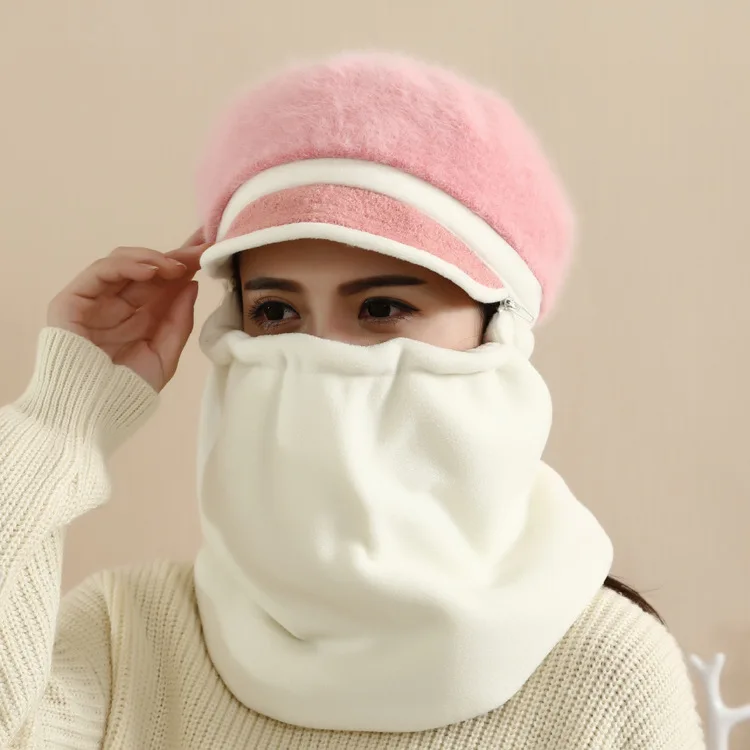 Шапка на шею с кроличьим мехом, шапка на Зимний велосипед, защитная шапка для лица, теплая шапка, берет
