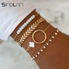 Sindlan, 4 шт, старая мода, белые стразы, бусины, браслеты для женщин, Ретро стиль, золото, геометрический Шарм, богемный браслет, браслеты, ювелирное изделие