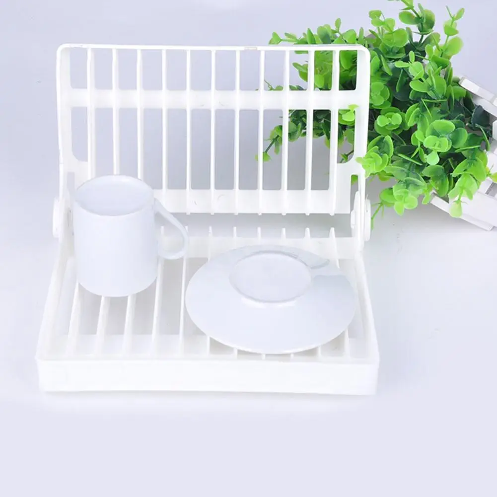 Kitchen Foldable Dish Drying Rack Plate Plastic Storage Holder Tableware Shelf Simple and