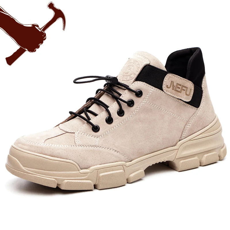 Зимняя рабочая обувь из свиной кожи; дышащие повседневные ботинки со стальным носком без застежки; Мужская Рабочая обувь; защитная обувь сварщика