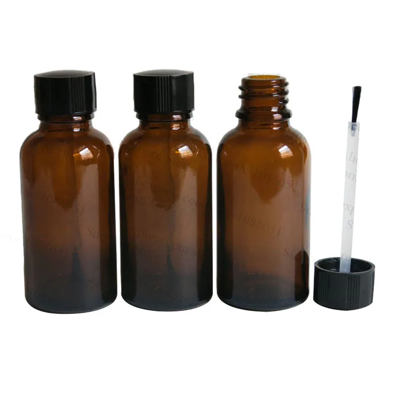 500pcs/lot 30ml Amber Glass Nail Polish Bottle with Black Brush Cap + 2