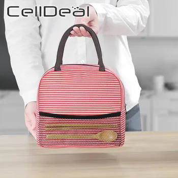 

1PCs Fresh Cooler Portable Zipper Thermal Oxford Stripe Lunch Bags for Women Convenient Lunch Box Tote Food Bags Aluminum Film
