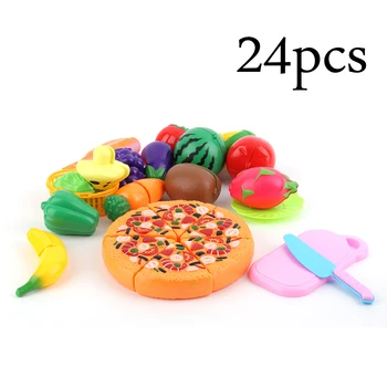 

Hot! OCDAY 24 Pcs/Set Children Pretend Play Cut Fruit Pizza Food Toys Plastic Kids Kitchen House Toys Early Development New