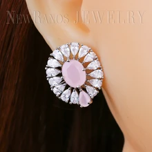 Молочно-розовые серьги-гвоздики с кристаллами, женские серьги для пирсинга круглой формы, модные ювелирные изделия, EGY010