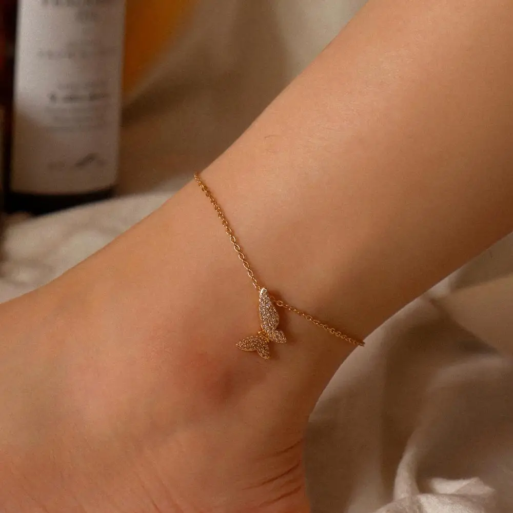 Shiny Zircon Butterfly Anklet Adjustable Bling Chain Charm Butterfly Ankle Leg Foot 2020 Summer Fashion Jewelry for women girls Shiny Zircon Butterfly Anklet Adjustable Bling Chain Charm Butterfly Ankle Leg Foot 2020 Summer Fashion Jewelry for women girls