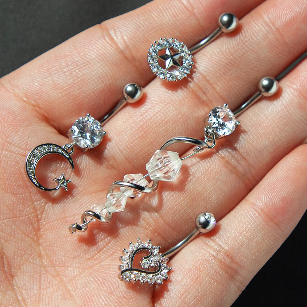 New Zircon Fashion Navel Piercing Surgical Stainless Steel Butterfly Heart Belly Button Rings Belly Piercings Dangled Body Jewel