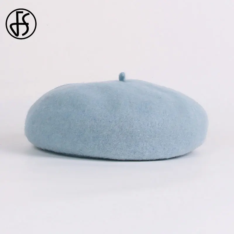 FS Black Women Beret Hats French Artist Warm Wool Winter Beanie 