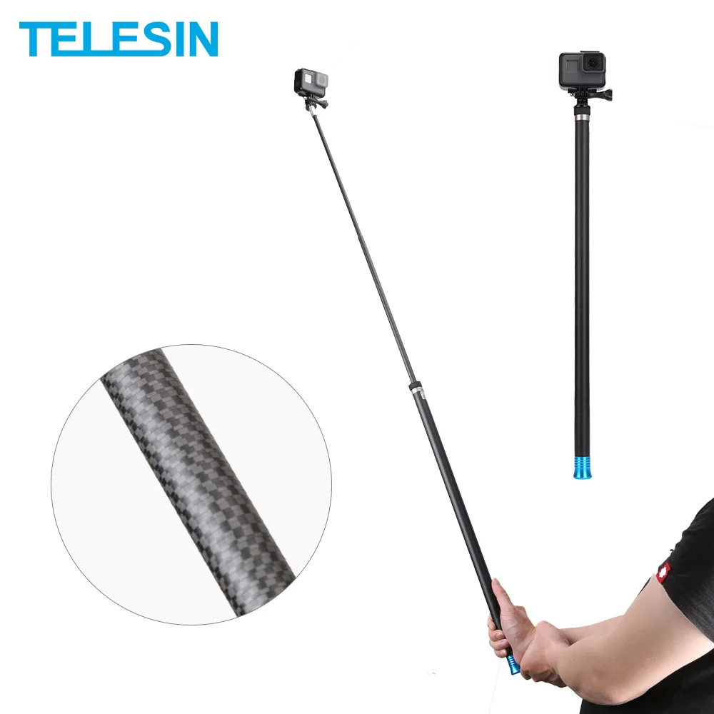 TELESIN Super Long Carbon Fiber Selfie Stick For YI SJCAM Cam Up To 2.7M 