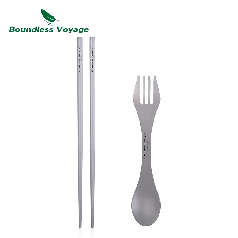 

Boundless Voyage Titanium Dinnerware 2 in 1 Spork Chopsticks Set Outdoor Camping Tableware