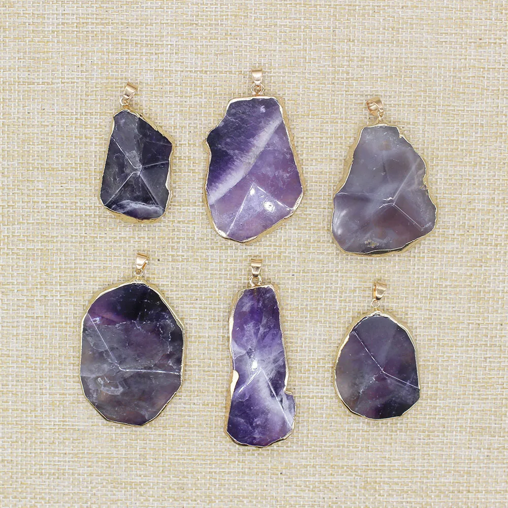 

6 pieces of irregular amethyst pendant natural stone pendant necklace ladies accessories jewelry 20x35-30x45 mm wholesale